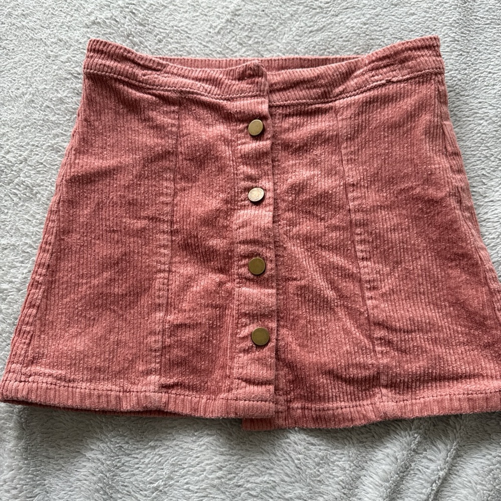 Forever 21 Corduroy Button-Front Skirt in Pink